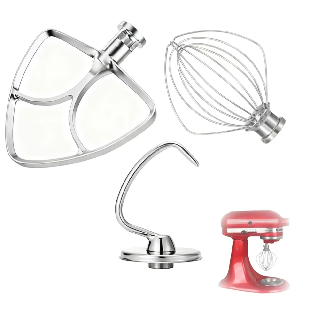 

Tilt Head Stand Mixer 6 Wire Whisk, Flat Beater, Dough Hook for KitchenAid 4.5-5 Qt Dishwasher Saf Fits for KSM45, KSM150