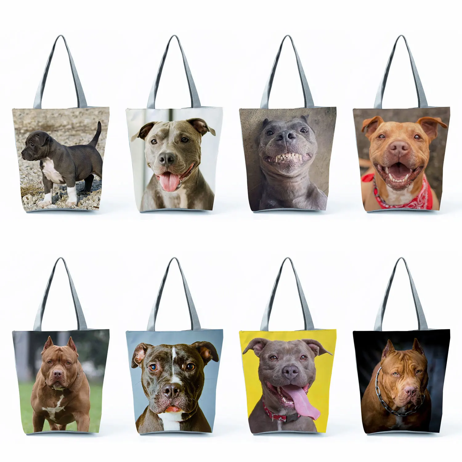 

Pit Bull Dog Printed Handbags High Capacity Women Beach Tote Bags Cute Animal British Bulldog Graphic Eco Reusable Shopping Bags