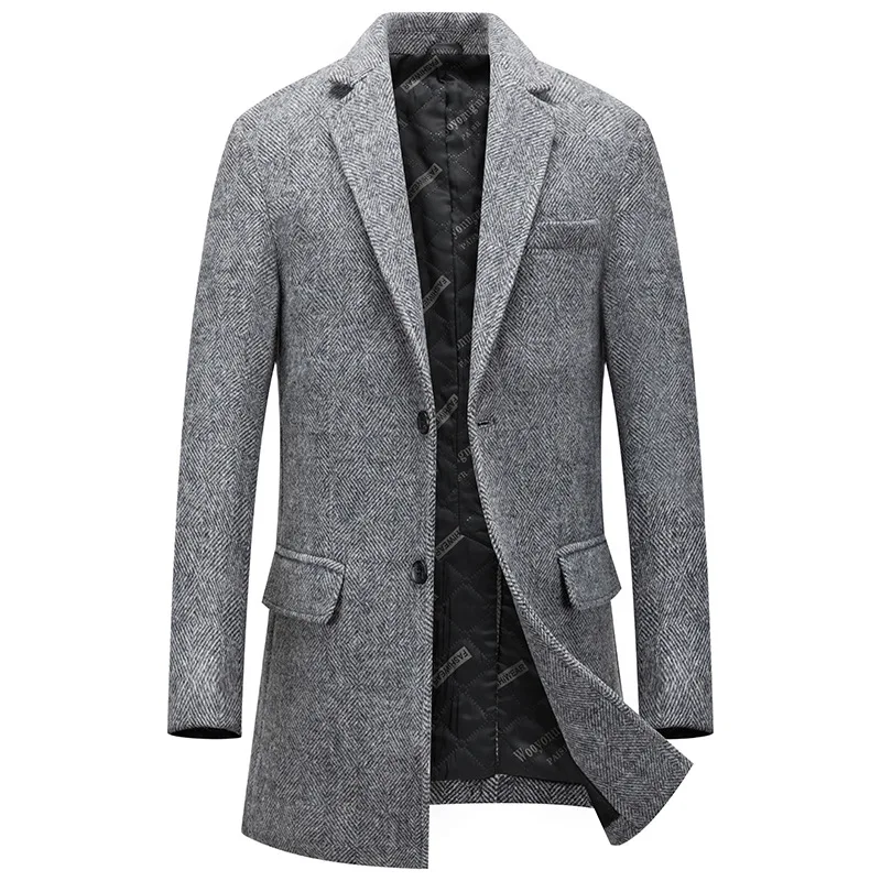 Men Cashmere Wool Blends Long Winter Jackets Trench Coats High Quality Male Winter Coats Business Casual Trench Coats Size 4XL