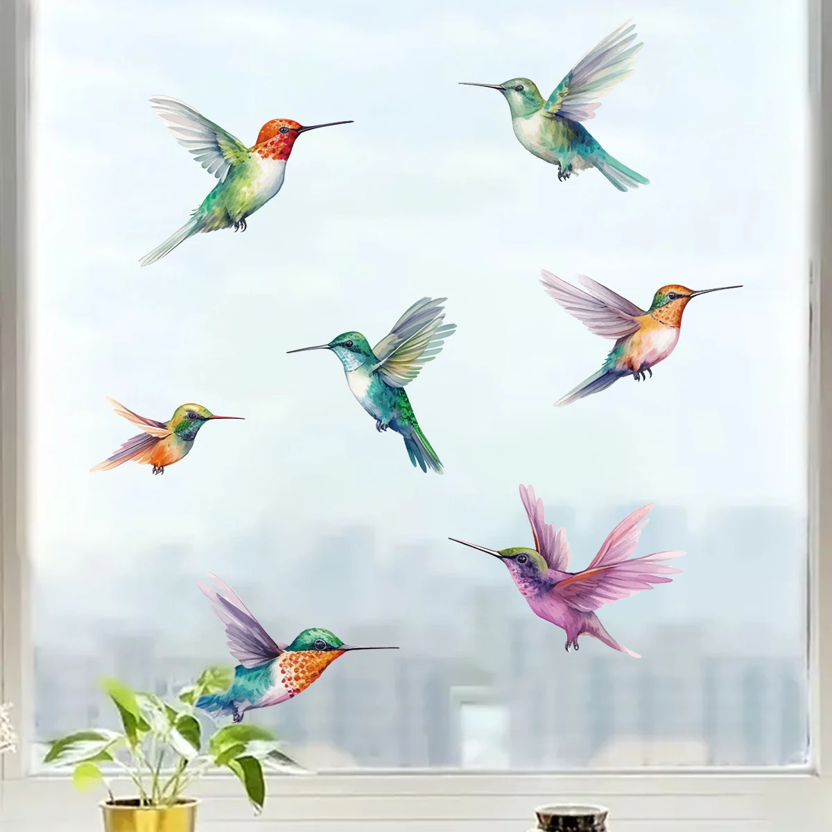 1pc Watercolour Colorful Bird Windows Stickers Children Room Decoration Bedroom Design Living Room Kids Room Decor for The House