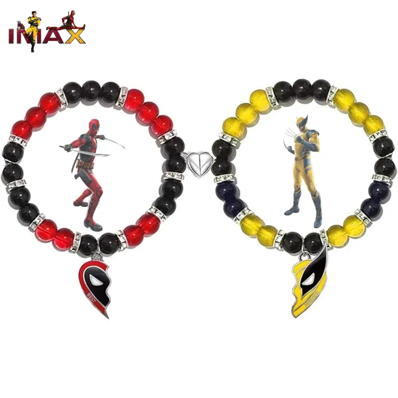 2pcs Anime Figure Deadpool&Wolverine Bracelet Keychain Decoration Handsome Necklace Accessories Best Friend Surprise Gifts
