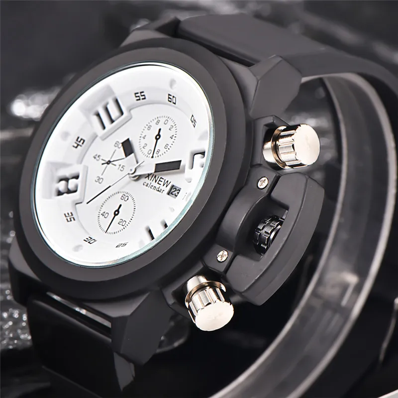 Students Unique Designer Watches Men Boys Brand Fashion Casual Rubber Band Calendar Quartz Wrist Watch Black Montre Homme 2024