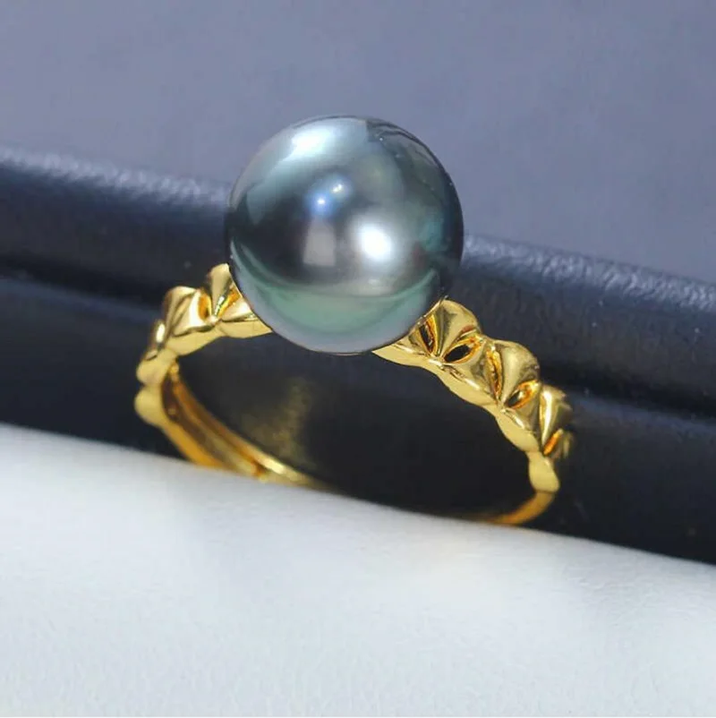 

Elegant 10-11mm South Sea Perfect Round Black Pearl Ring 925s