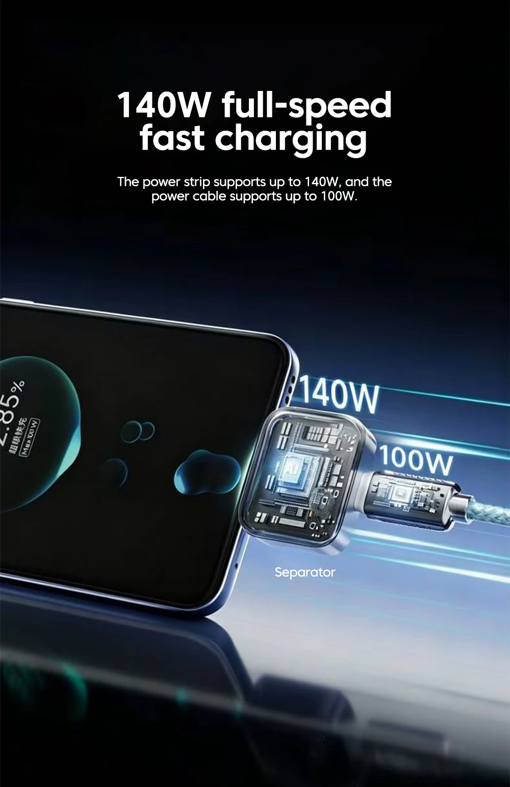 140W Smart Full Charge Separator Type C Charging Adapter Selfcut Overcharge Prevention Separator Auto Disconnect Charger Adapter