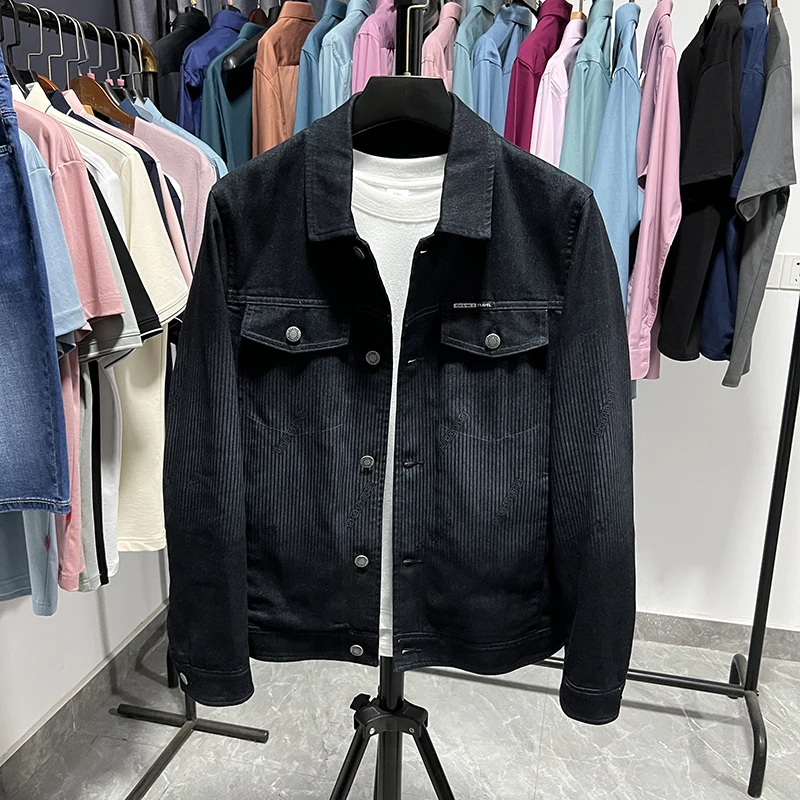 

Casual Comfortable Men's Denim Jaet Sli Flip-Collar Coat Versatile Spring Autumn Winter Youth Faion Stand Fit Long...