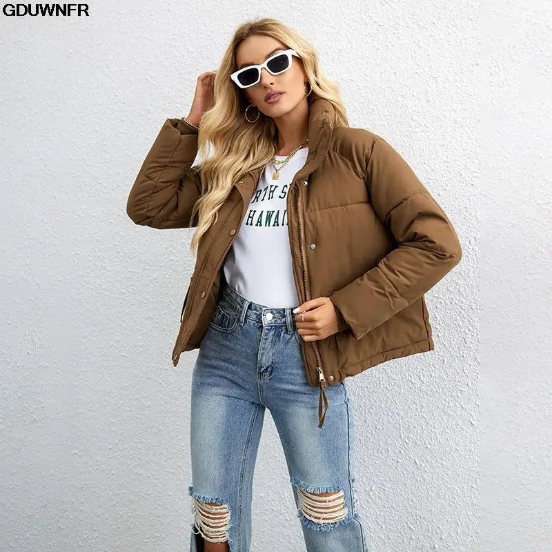 2023 New Women Short Winter Parkas Coat Korean Loose Standing Collar Cotton Padded Jacket Female Loose Zip Bread Coat Basic Coat