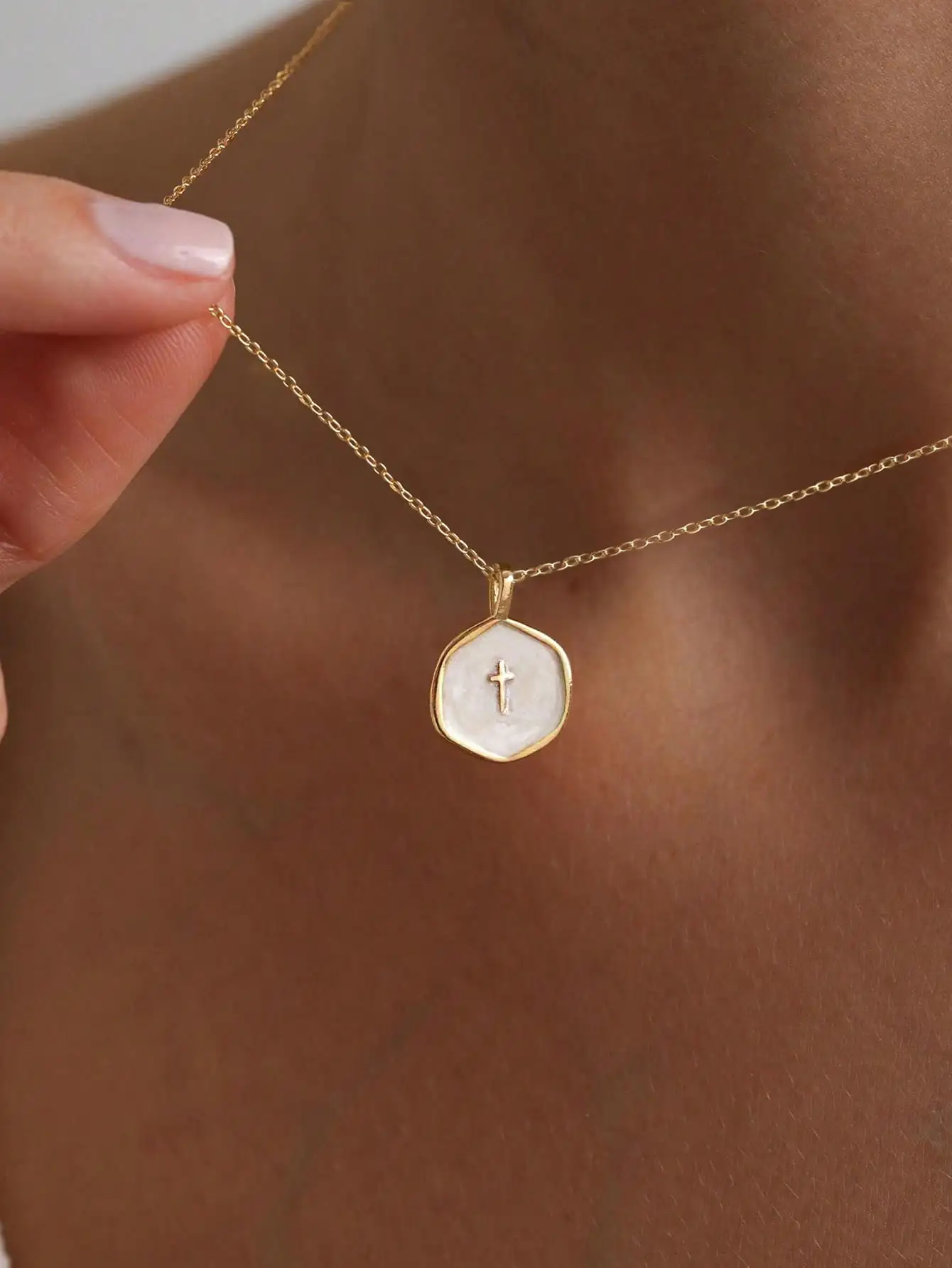 

Petite Cross Pendant Necklace in Gold Plated, Minimalist Religious Jewelry for Women & Teens, Delicate Choker Style