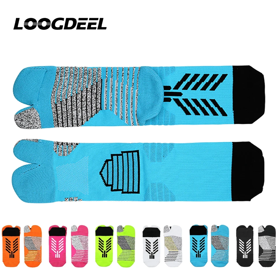 

LOOGDEEL Split-toe Two-finger Sports Socks Professional Competition Training Towel-bottom Socks Quick-dry Crew Two-toe Socks