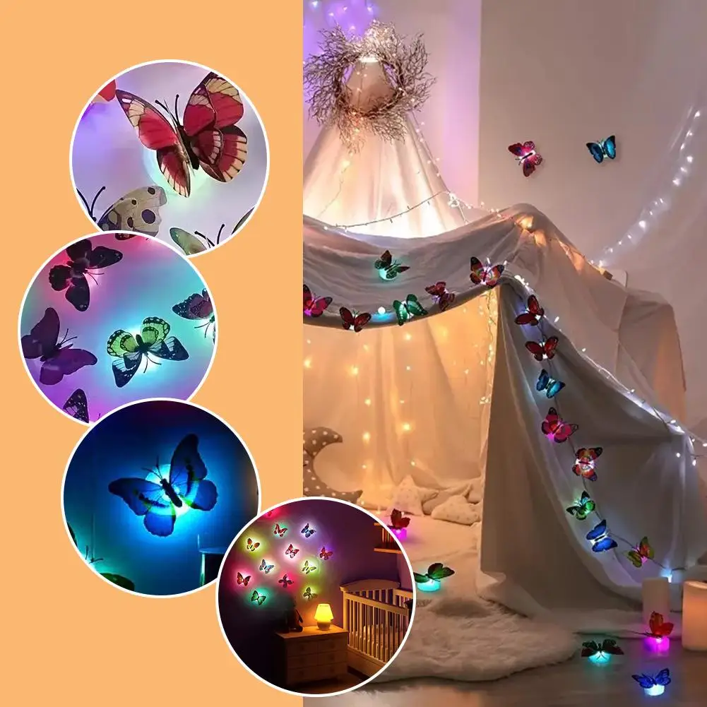 12pcs Night Light Double Layered Wall 3d Decoration Stereoscopic Light Glow Colorful Stickable Night St A8j9