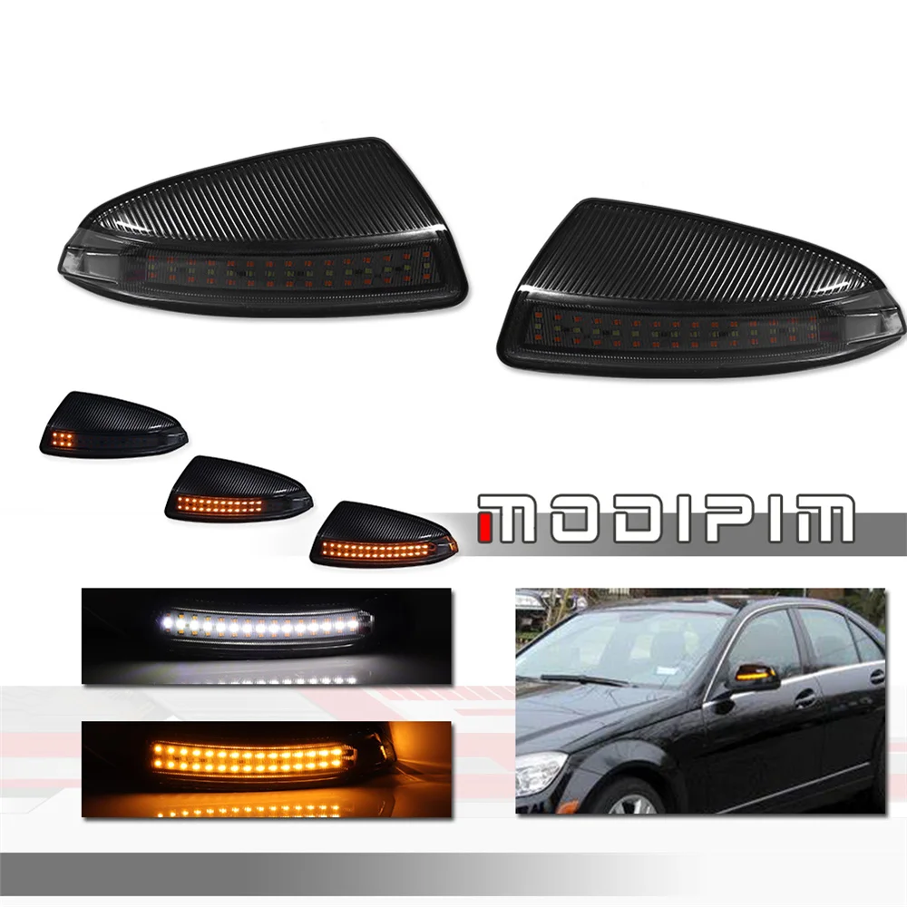 Dual-color Amber LED Side Mirror Turn Signal Light & White DRL/Driving Light For Benz C250 C300 C350 C63 AMG W164 W639 W204 S204