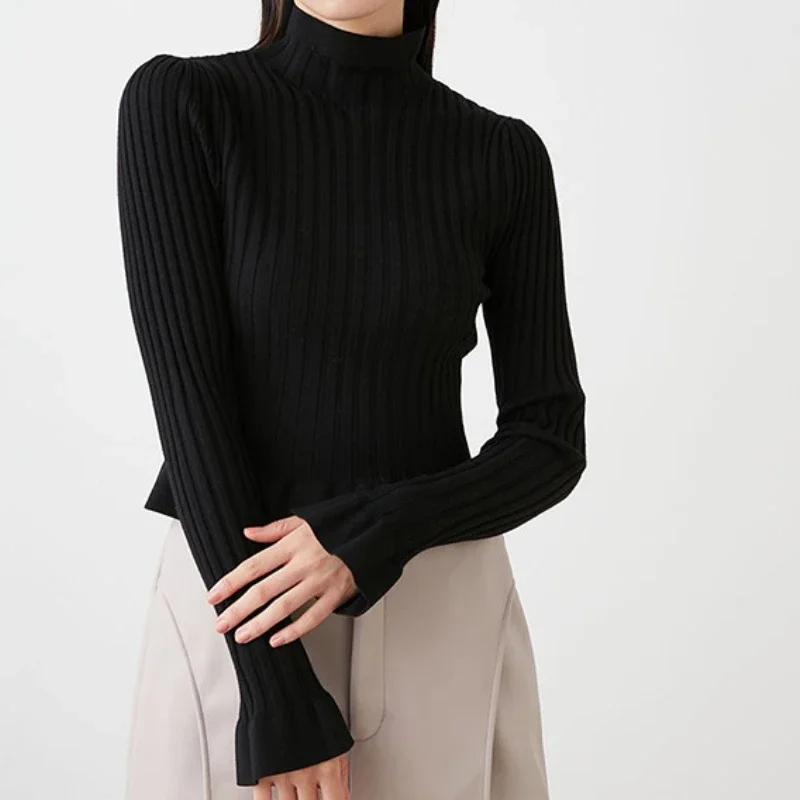 

Женская водолазка в японском стиле, осенне-зимний пуловер, облегающие вязаные топы, повседневный джемпер с длинным рукавом, Женский пуловер