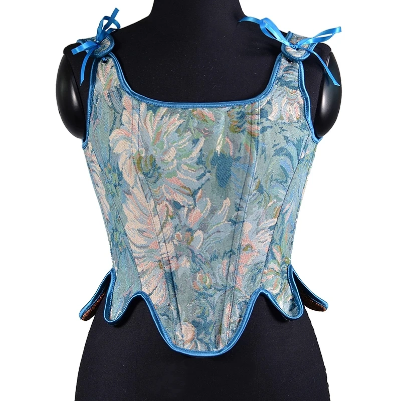 

Vintage Oil Painting Chrysanthemum Embroidered Vest Corset Lace Up Sleeveless Camis Crop Top Sexy Bustier Women Shaper