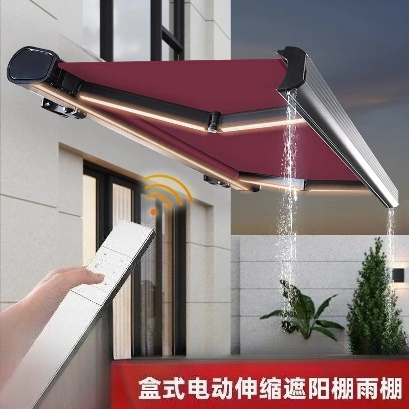 

Full box canopy outdoor balcony telescopic canopy with lamp electric telescopic awning canopy