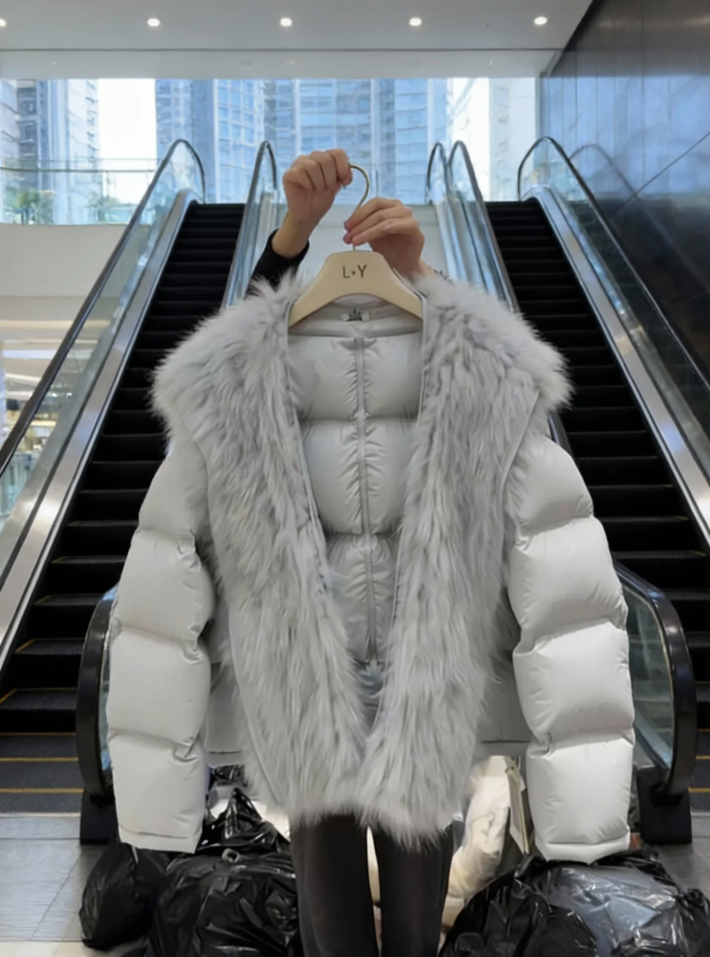 

Puff Blue ort Women's down Jaet Korean Sle High Waist Long Sve Warm Thiened Polyester Fiber White Du down Filling