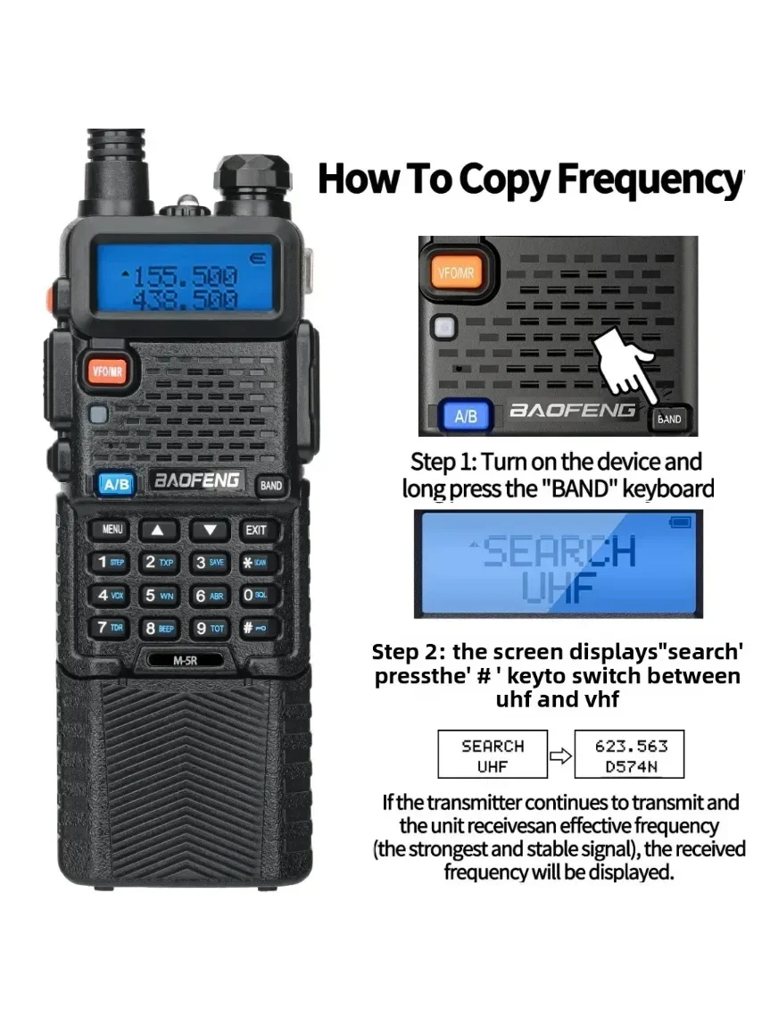 바오펑 M-5R 1/2개 무전기 에어밴드 3800mAh 배터리 무선 주파수 복사 장거리 AM 햄 UV-5R K5 양방향 무전기