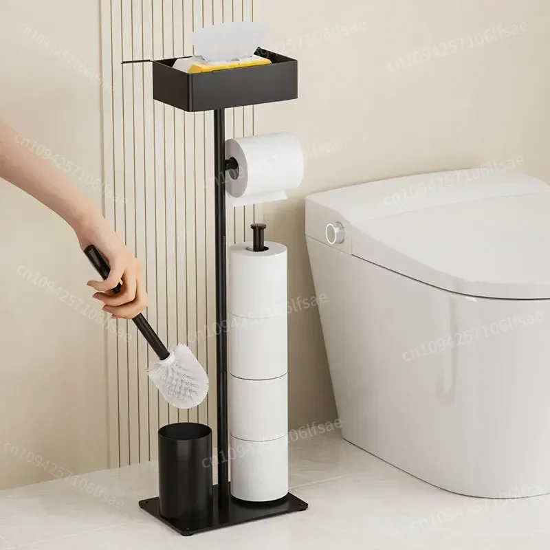 

1pc Toilet Paper Holder Stand, Free Standing Toilet Tissue Holder with Top Shelf Storage, Bathroom Tissue Holder
