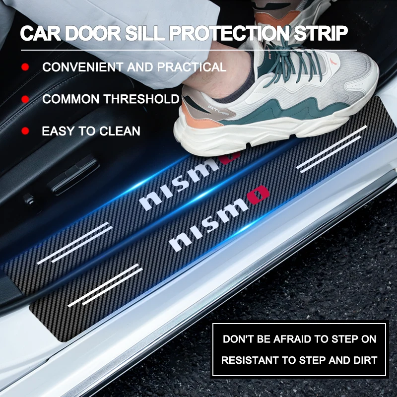 4 قطعة ألياف الكربون سيارة ملصق السيارات عتبة الباب التصميم مقاوم للماء لنيسان نيسمو تيدا Teana GTR 350Z 370Z 240SX Juke ملاحظة