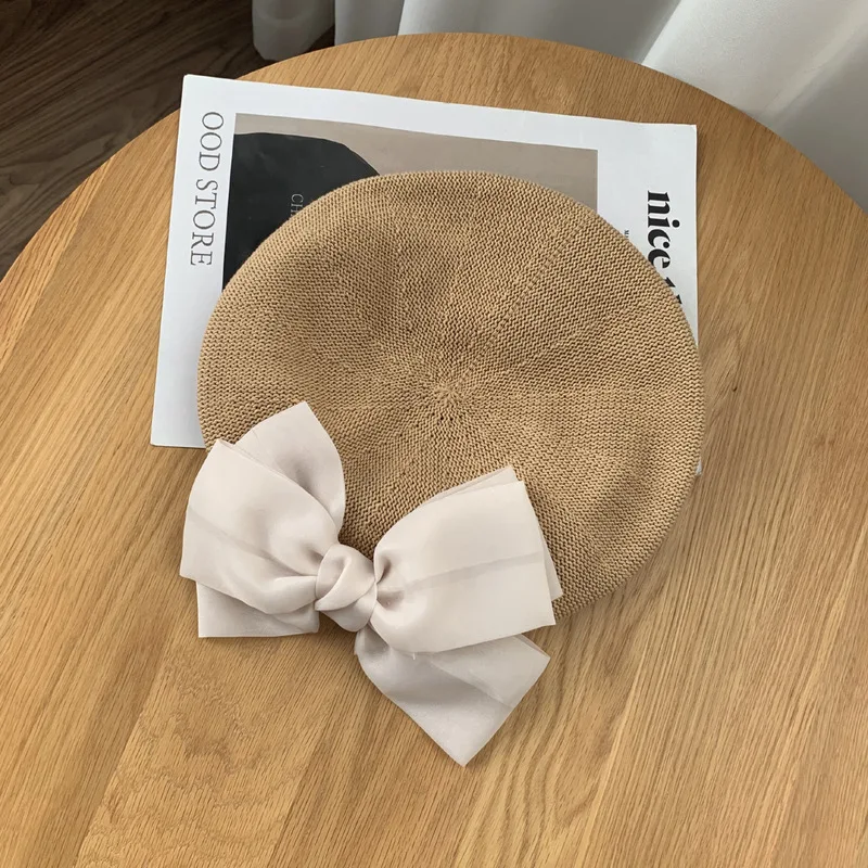 INS Beret Hats For Women Men French Big Bow Hat Summer Beret Cap Black Flat Painter Vintage Female Gorras Hombre
