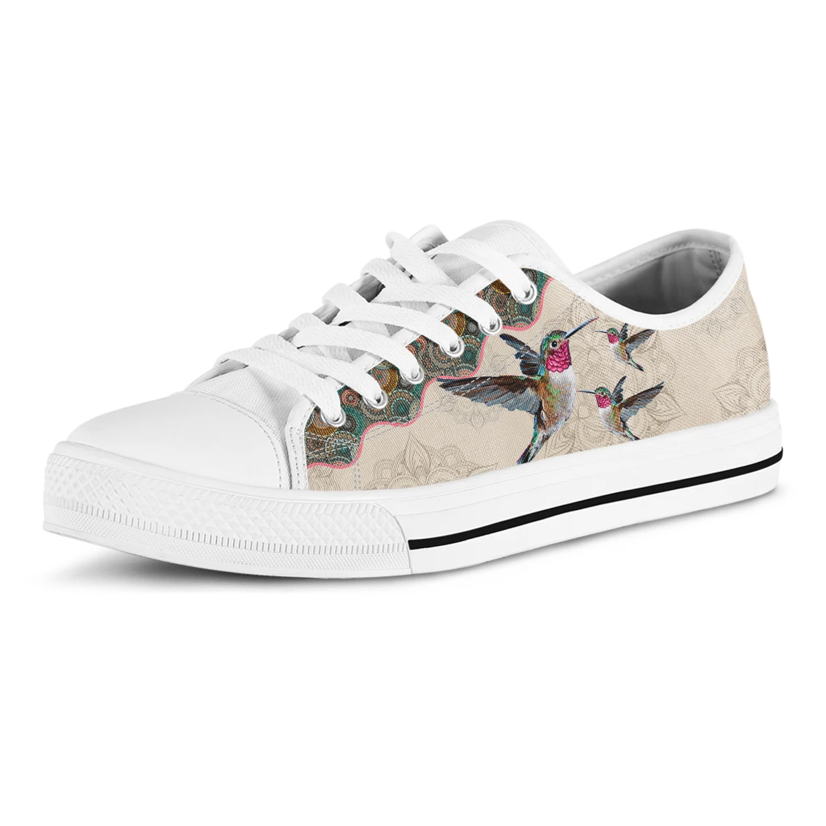 Bohemian Mandala Hummingbird Women Low Top Canvas Shoes Spring Autumn Girl Lace Up Sneakers Ladies Unisex Shoes