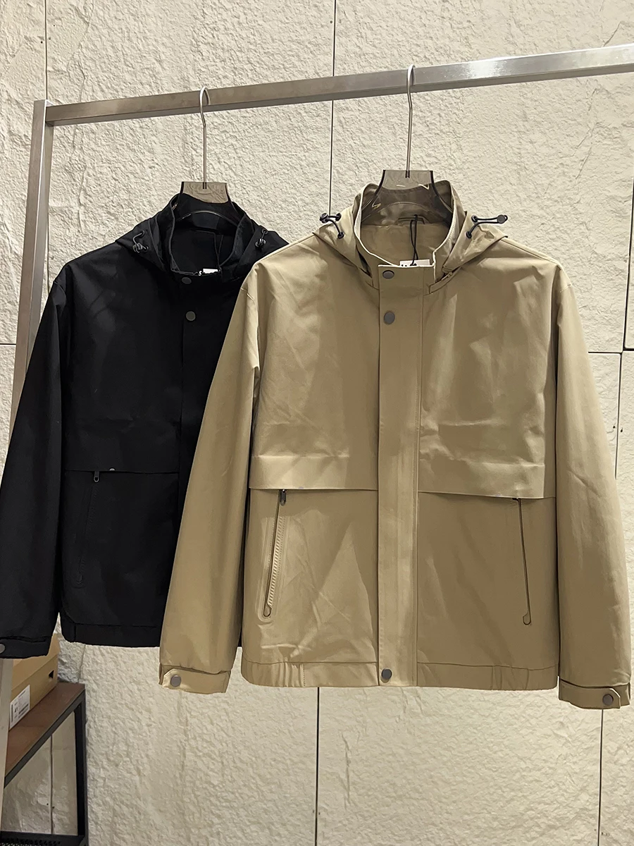 

Business Casual Windproof Outdoor Jacket for Men Autumn Commute Pure Color Hooded Sporty Outerwear Youthful Polyester Fiber
