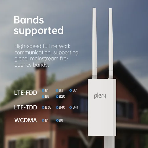 Imagen 2 del producto Enrutador Plery 4G IP66 CAT4 AX300 WiFi6 enrutador exterior para cámara IP/CPE 300Mbps enrutador Global LTE alimentación POE/CC 2*5dBi antenas