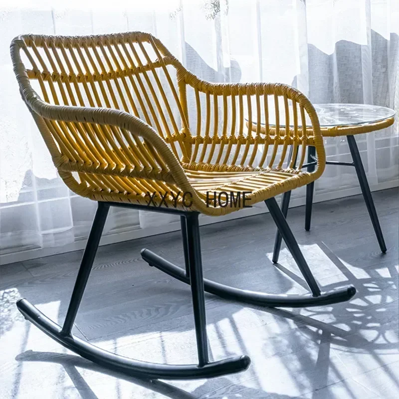 Balcony Rocking Chair Household Modern Living Room Light Luxury Chair Leisure Lazy Courtyard Rattan Chair Outdoor Furniture