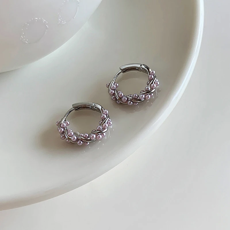 الكورية ليتل بيرل دائرة هوب أقراط للنساء مزاجه خط معدني الأذن مشبك أقراط خمر تاريخ الحفلات مجوهرات هدية #5