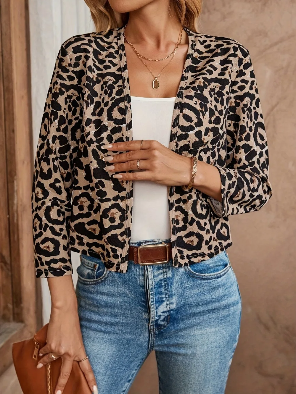 2025 Tops frauen Kleidung Leopard Print Langarm V-ausschnitt Klassische Retro Hemd Anzug Jacke Herbst Winter Mantel Weibliche Streetwear – Detail 4