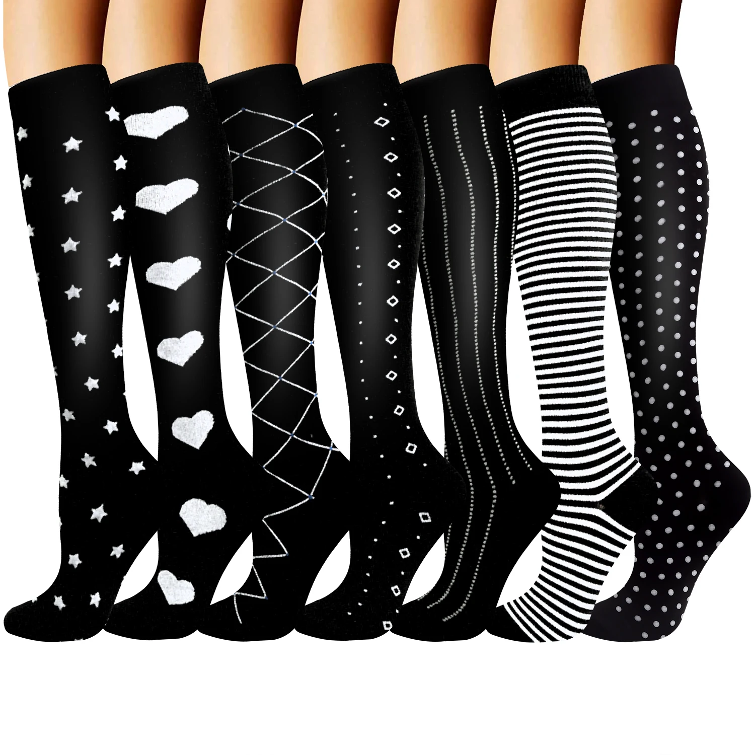 New Compression Socks Black Series Sports Socks Knee High 15-20 Mmhg Medical Nursing Nylon Running Men Women Compression Socks