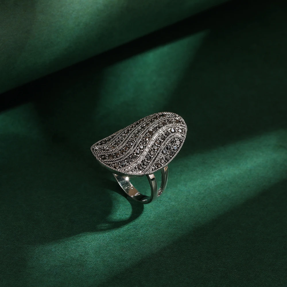 Ajojewel Unique Pave Black CZ Vintage Ring Size 7 8 9 Aneis Women\'s Brand Fashion Jewelry Geometric Finger Rings Wholesale