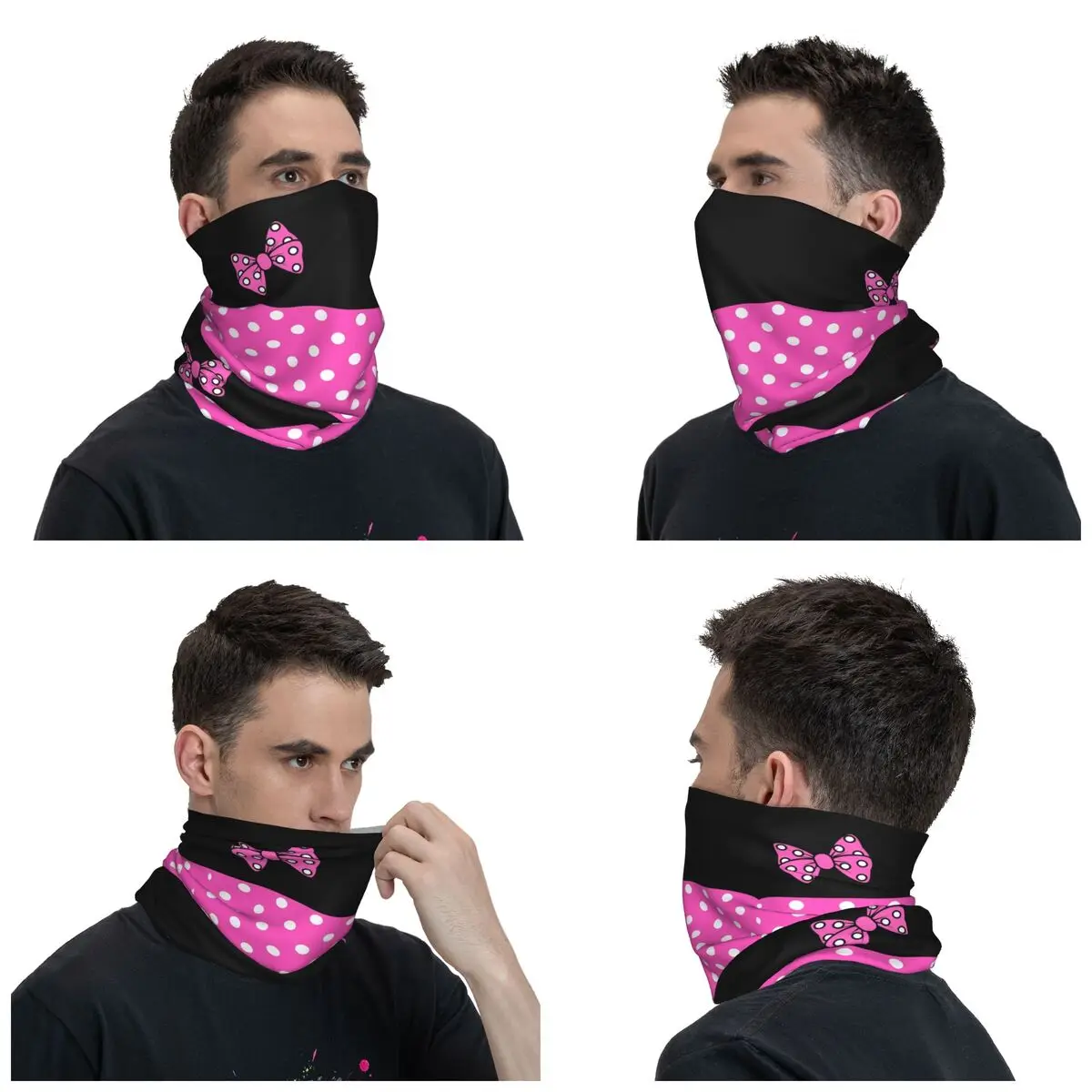 Pink Polkadots Minnie Bandana Neck Gaiter for Hiking Running Men Women Wrap Scarf Polka Dot Bow Balaclava Warmer