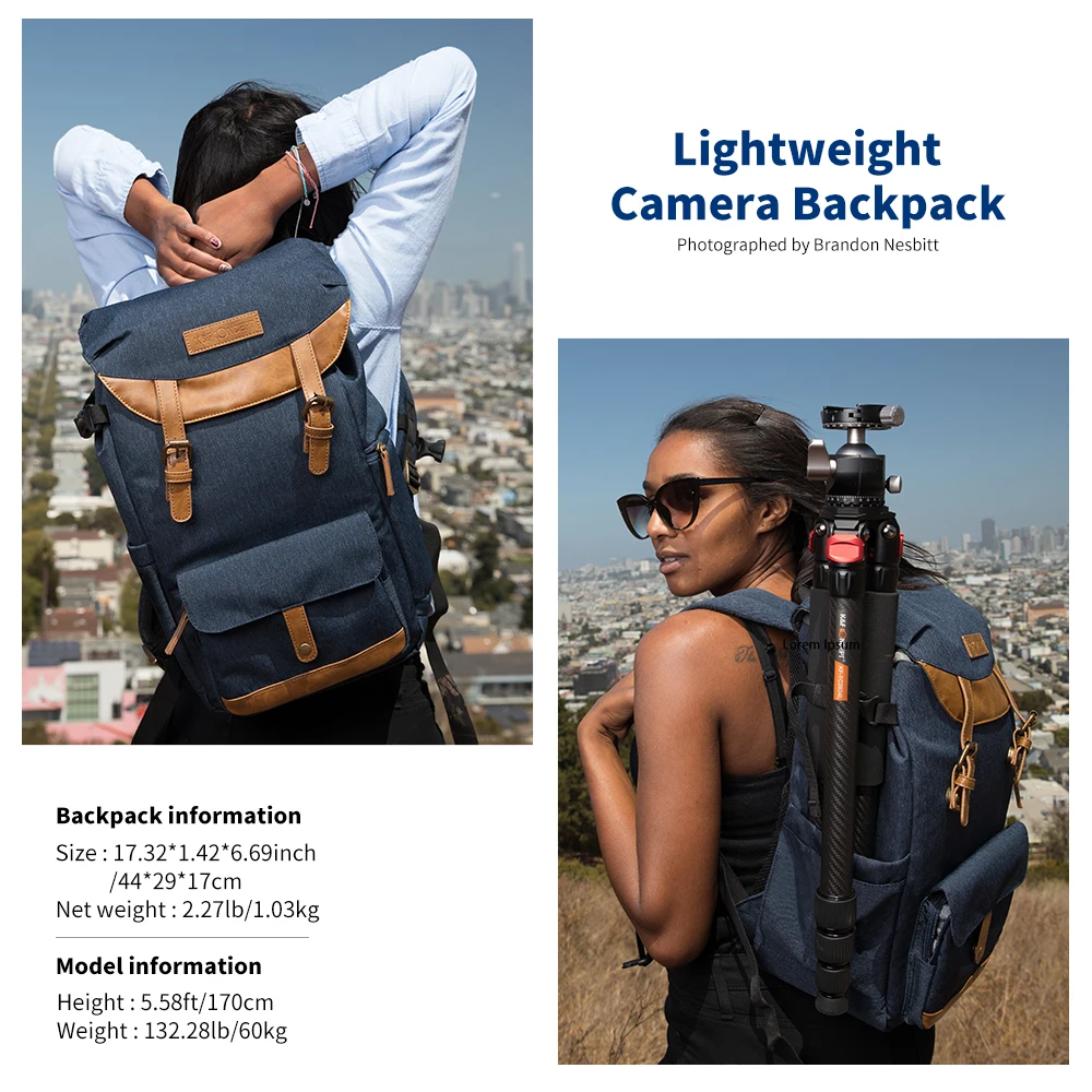 K&F CONCEPT Camera Bags Backpack Travel/Photo/Video/Tripod Bag Multifunctional Bags Lightweight Dual-layer Design