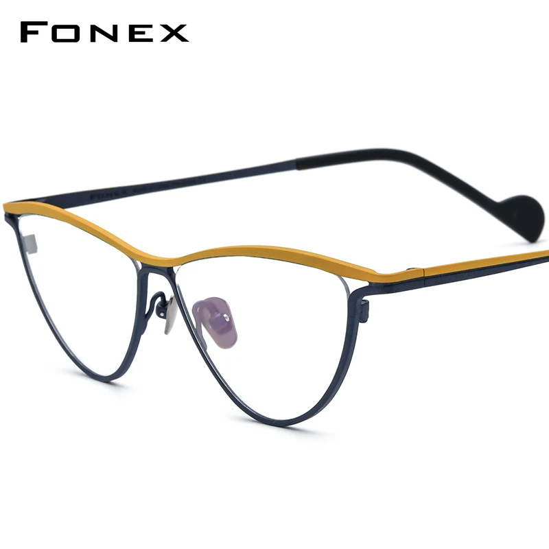 

FONEX Pure Titanium Glasses Frame Women 2024 Small Cat Eye Eyeglasses Men Retro Vintage Eyewear F85748