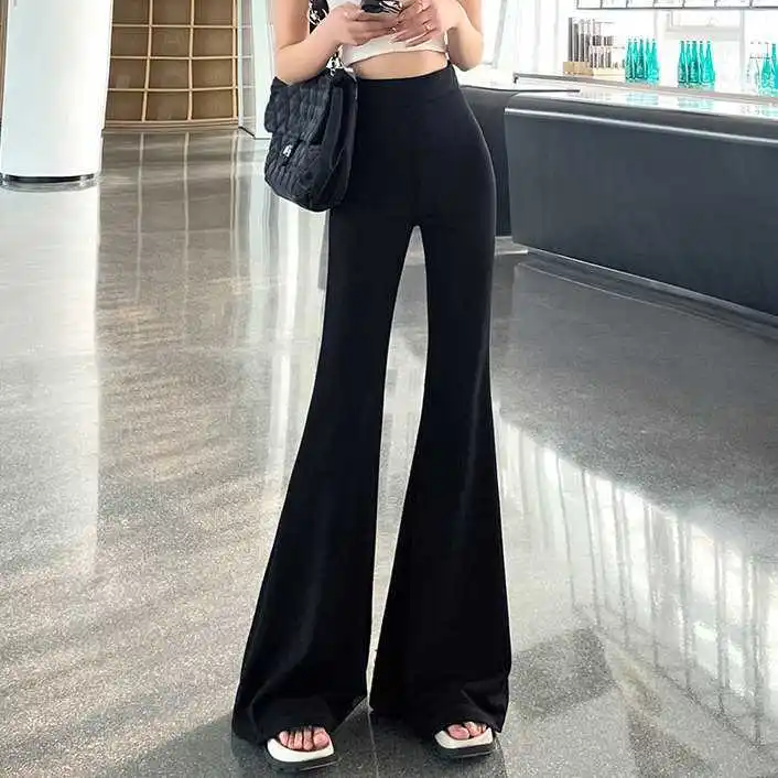 

Fashionable Office Lady High Waist Solid Flare Trousers Women's Clothing Summer Classic All-match Elastic Full Length Pants A48