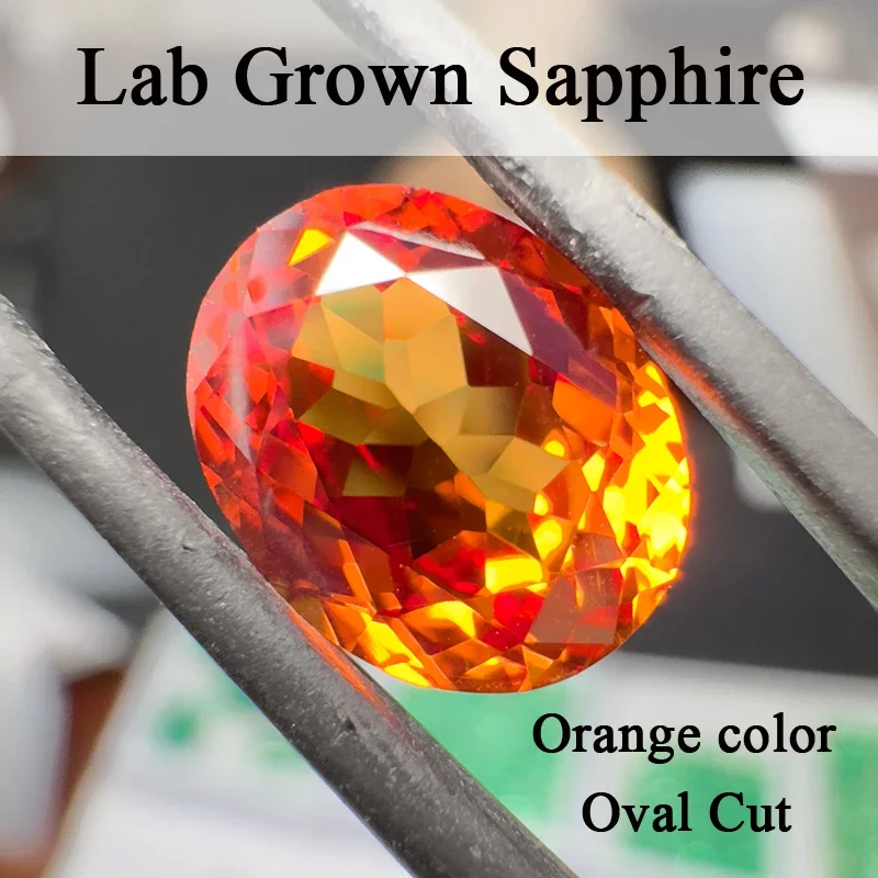 Lab Grown Sapphire Orange Color Oval Cut Top Quality Gemstones Charm Beads for Jewelry Making Selectable AGL Certificate