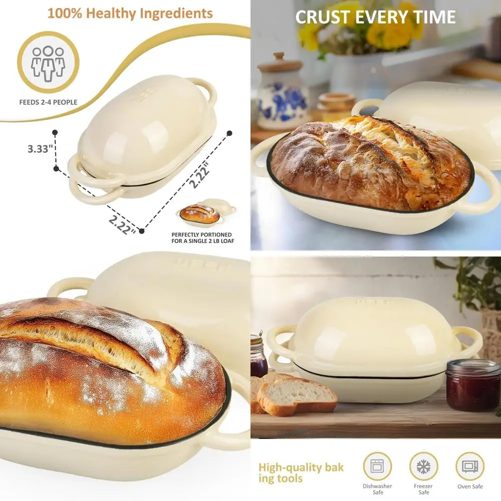 

Enameled Cast Iron Dutch Oven, 2 QT/1.9L, Ideal for Sourdough, Artisan Breads, and No-Knead Recipes