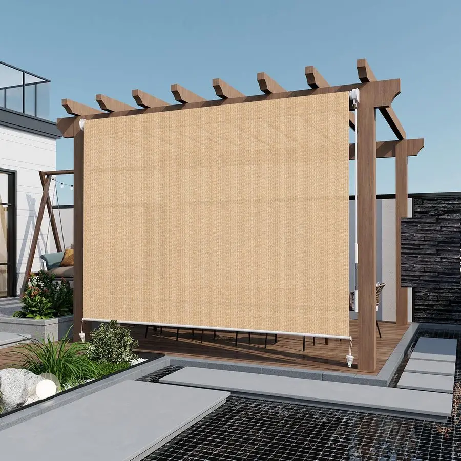 

Patio Shades Roll Up Outdoor Cordless Roller Shade 8W6H for Patio Porch Gazebo Balcony Deck Backyard, Wheat