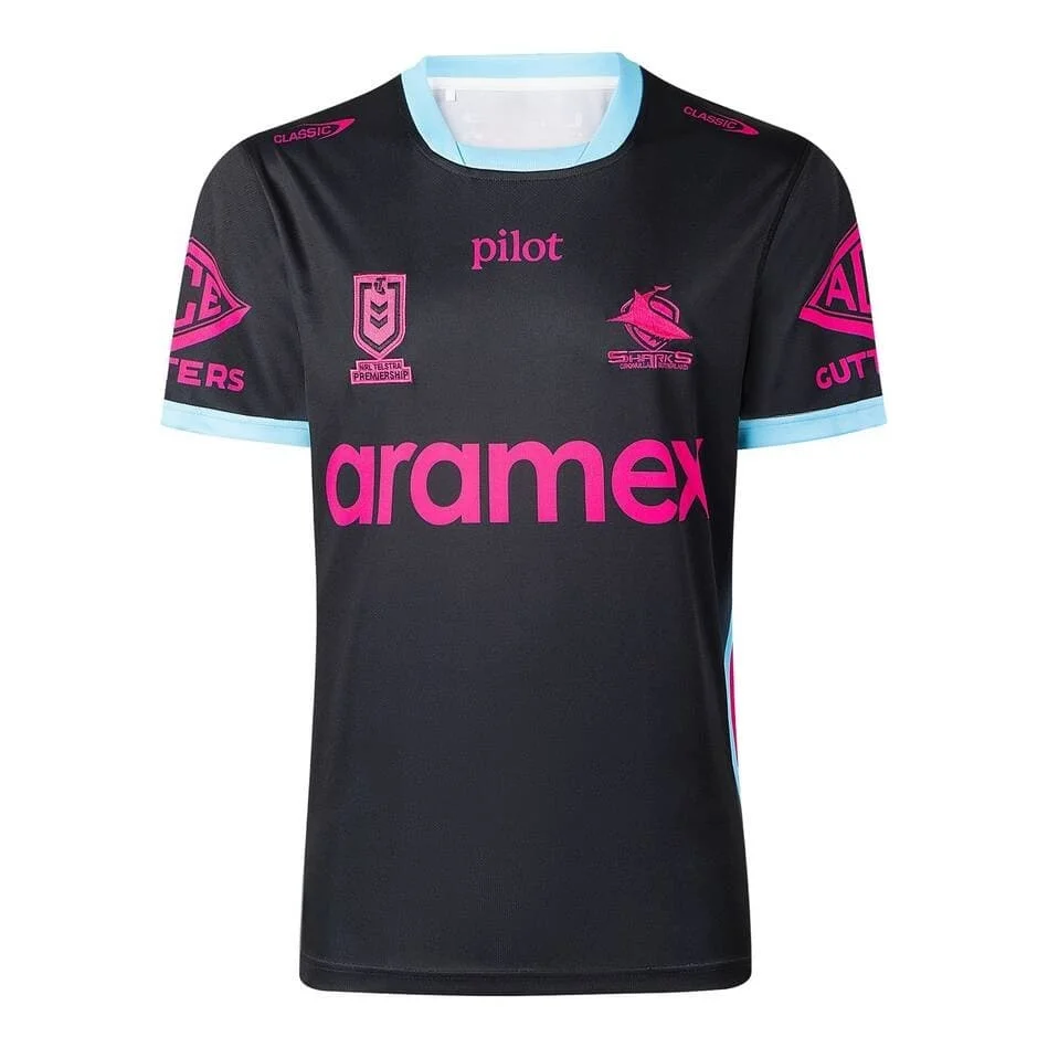 26 Cronulla Sharks Aramex Pilot Classic Crew Neck Rugby Jersey Family Matching Y2K T-shirt Suitable for Daily and Training Wear