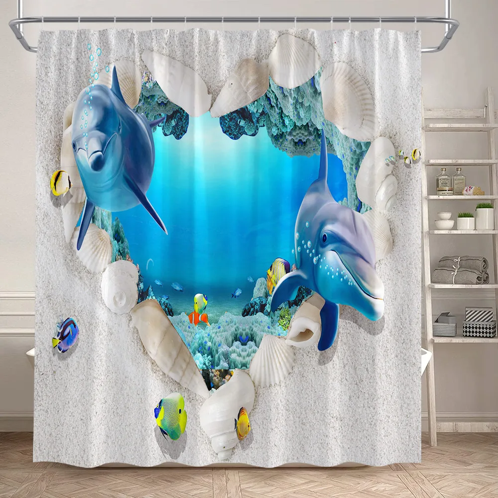 Ocean Animals Sea Turtle Shower Curtains Tropical Fish Coral Underwater Nature Scenery Child Bath Curtain Home Bathroom Decor