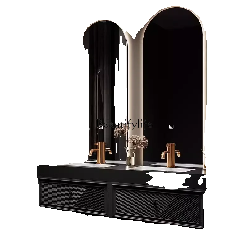 

Bathroom cabinet Double basin rock slab integrated bathroom cabinet combined washstand