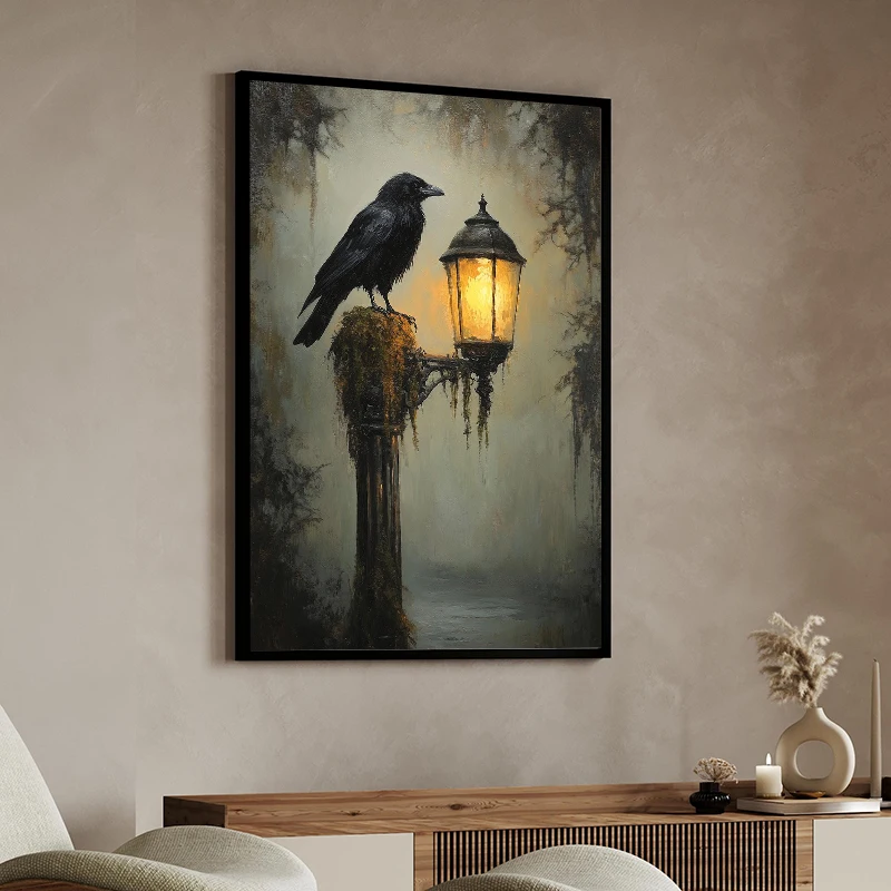 Raven Mermaid Witch Castle Floral Dark Academia Poster Canvas Painting Print Wall Art Picture for Living Room Home Decor - view 3