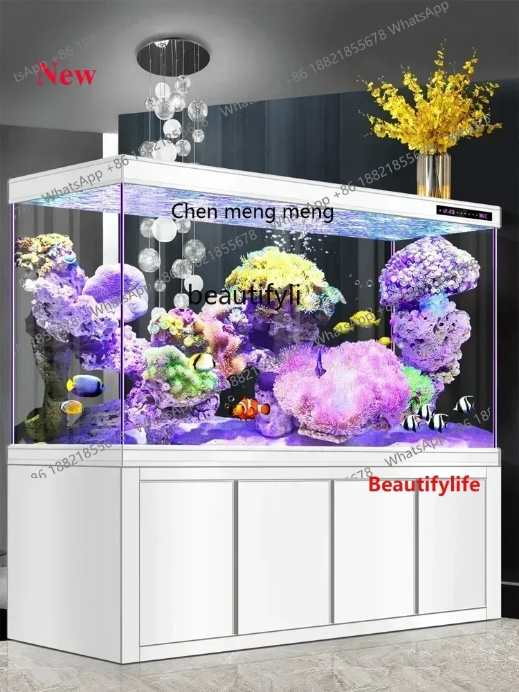 cn8350 LHY Fish Tank Bottom Filter Super White Glass Aquarium Large Living Room Floor Ecological Pot Change Water Dragon Fish Ta