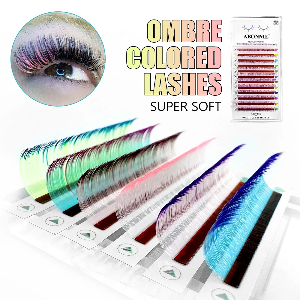 ABONNIE Neue Farbverlauf-Wimpernverlängerung in Rot, Grün, Blau, Lila, Einzelne Faux-Mink-Ombre-Farbwimpern – Detail 6