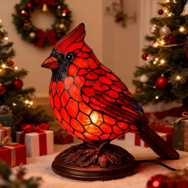 Fanyil Cardinal Lamp, Red Resin Bird Lamps for Bedside Livingroom Bedroom Home Decoration for Christmas Art Decor Light