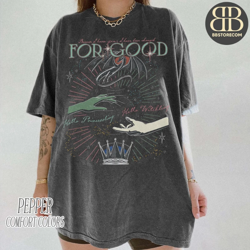 قميص Wicked Changed for Good Comfort Colors، تي شيرت Wizard Defying Gravity، قميص موسيقي أخضر وردي قديم، عصا سحرية لعصا المكنسة #1