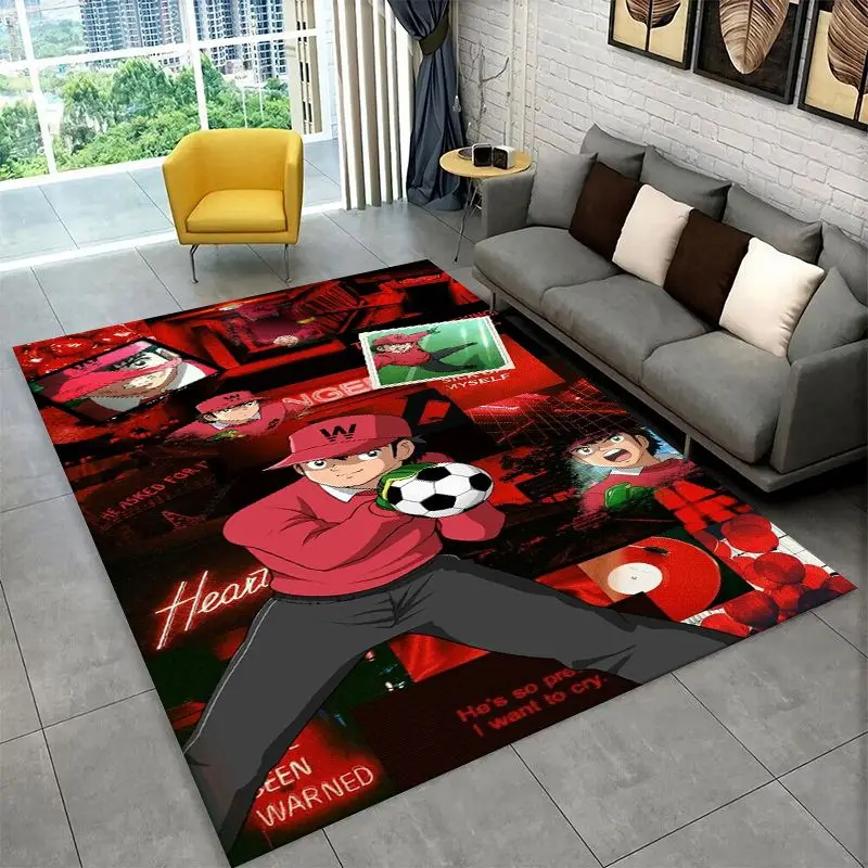 Retro Captain Tsubasa Soccer Cartoon Carpet Rug for Bedroom Living Room Sofa Doormat Home Decor,Kid Game Area Rug Non-slip Gift