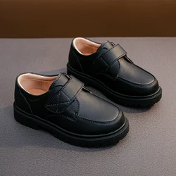 Boys Black Leather Shoes Soft Performance 2023 Spring and Autumn New British Style Soft Loafers Black for Uniform Kids Fashion