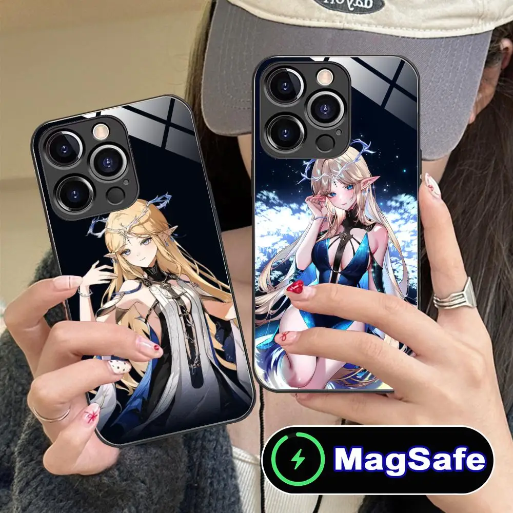 

Чехол для телефона Wuthering Waves Cartethyia для iPhone 17, 16, 14, 13, 12, 11 Pro Max Plus Mini MagSafe, стеклянный цветной чехол, роскошный красивый чехол