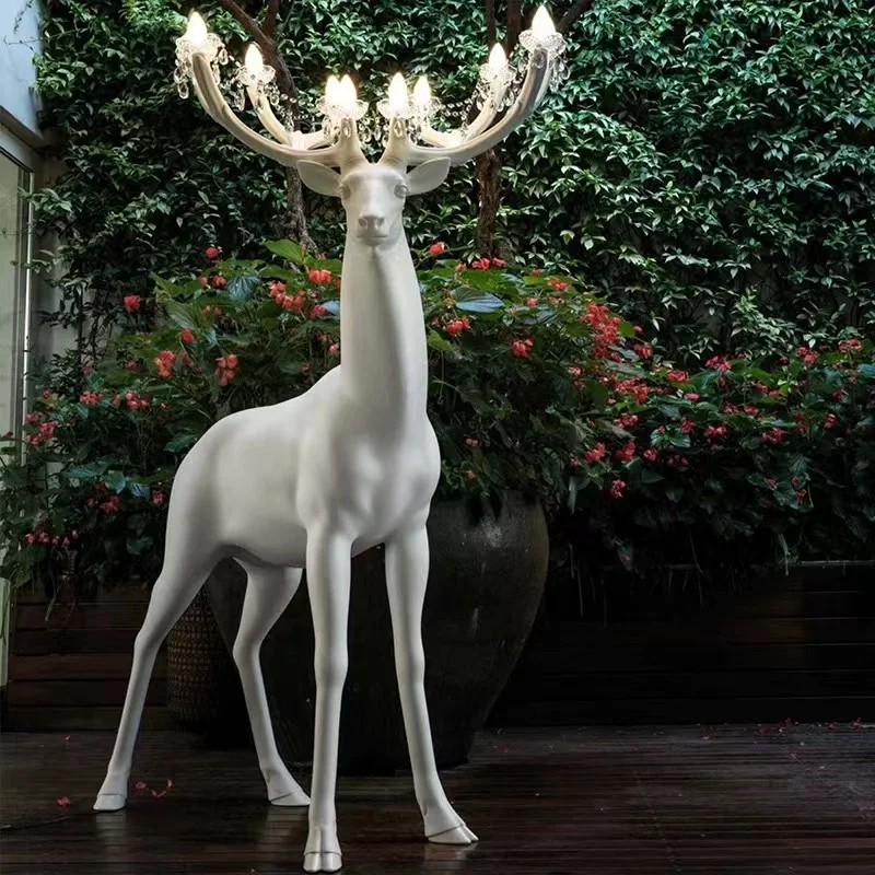 Italian designer sika deer floor lamp reindeer sculpture large hotel lobby decoration lamps