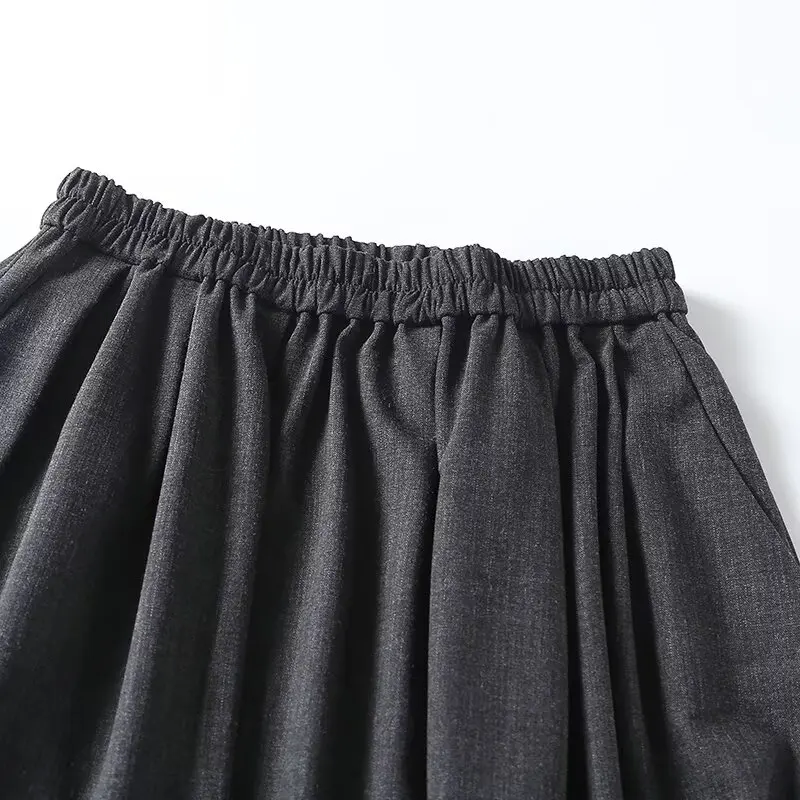 Withered 2024 Gray Pleated Loose Color Spring Fashion Skirts Womens A-line Miid Skirt Ladies